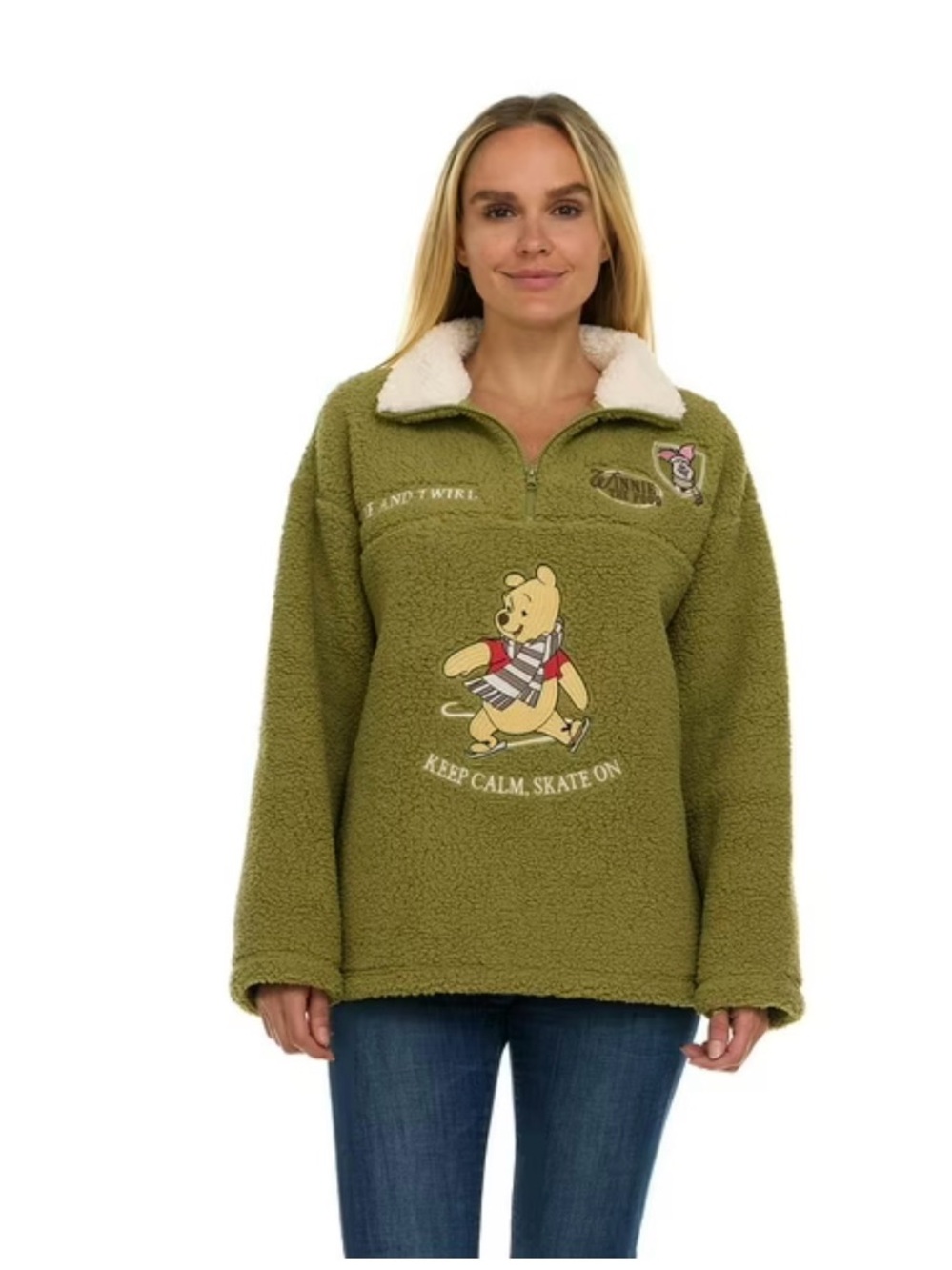 Disney NWT Winnie the Pooh Olive Green Winter Sherpa Pullover size S